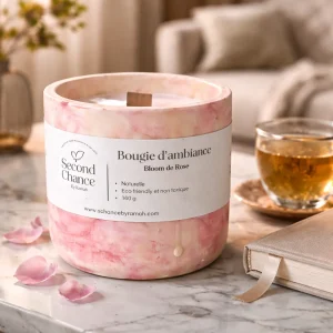 Bloom de Rose avec Mèche en bois | Rose | 160 g | Naturelle | Parfumée